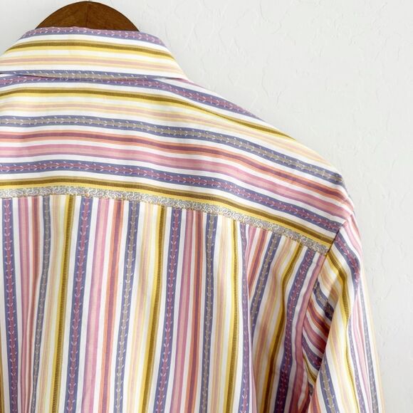 Robert Graham Striped Embroidered Pastel Button Down Shirt Classic Fit Size L - Picture 4 of 13